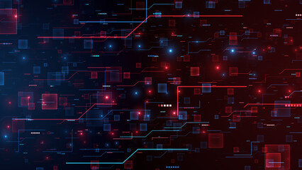 Interconnected Network with Glowing Lines and Squares Technology Background