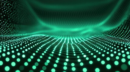 Obraz premium Glowing green dots flowing on a dark abstract background design