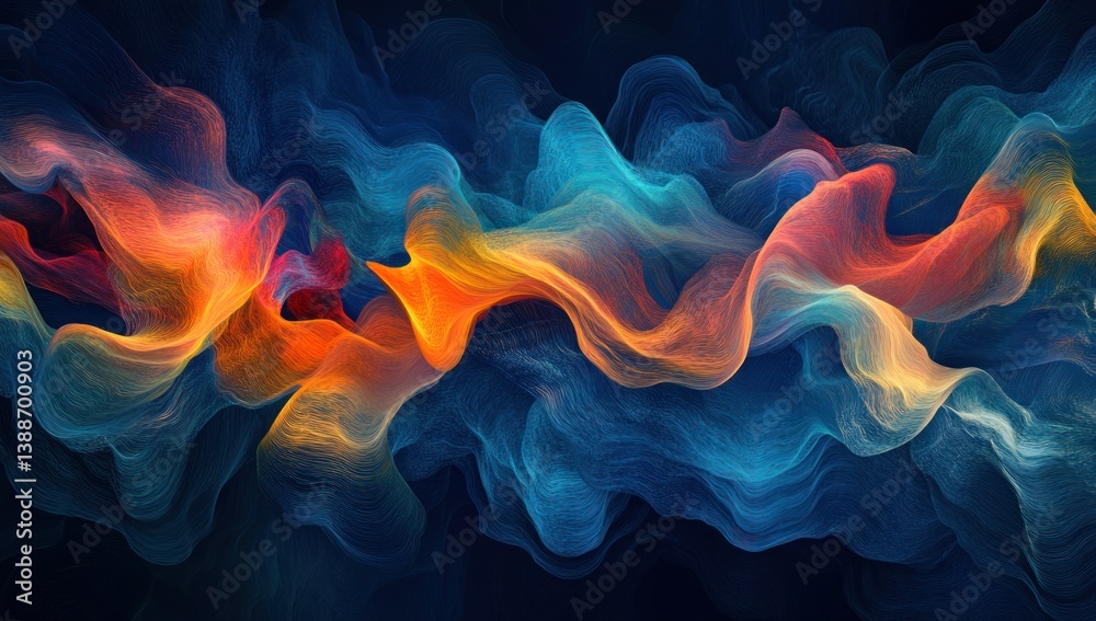 Wall mural an abstract image depicting swirling colored waves against a dark background