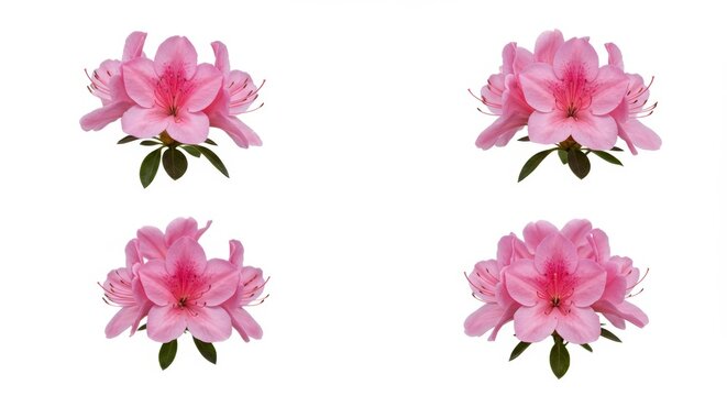 Elegant arrangement of four azalea flower clusters against a pure white backdrop