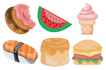 delicious snacks vector set. kawaii and delicious food icons