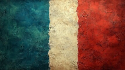 Textured surface painted in vertical blue, white, and red stripes