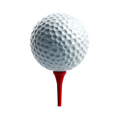 White golf ball centered on red tee