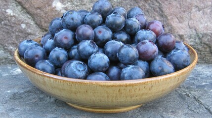 50.A clean, vibrant image of fresh blueberries arranged in a bowl, showcasing their rich purple hue and highlighting their antioxidant properties, set against a natural, rustic background.
