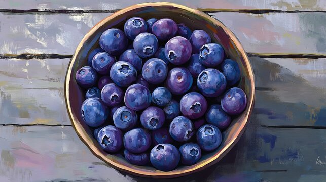 50.A clean, vibrant image of fresh blueberries arranged in a bowl, showcasing their rich purple hue and highlighting their antioxidant properties, set against a natural, rustic background.