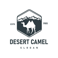 Desert Camel Vector Logo Mountain Silhouette Hexagon Shape Perfect For Adventure, Desert Travel, or Middle Eastern Culture