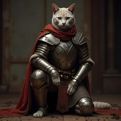 portrait of a noble feline warrior in armor