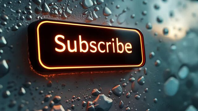 Subscribe Button Neon Sign Glowing Red Water Drops