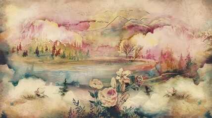 Vintage Watercolor Abstract Background - Textured Artistic Clouds