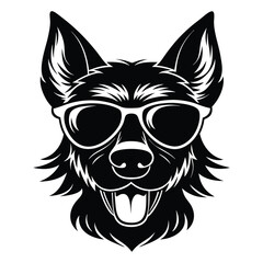 Dog head with sunglass silhouette vector illustration 
