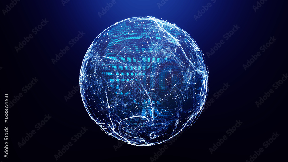 Poster global network connection concept. big data visualization. futuristic digital globe with interconnec