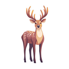 Fototapeta premium Majestic deer stands proudly warm brown hues detailed antlers against white background. AI Generated
