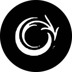Black and white circle with artistic arrow design