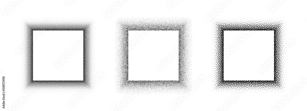 Poster black stippled square frame set. dotted gradient border collection. square picture holders for banne