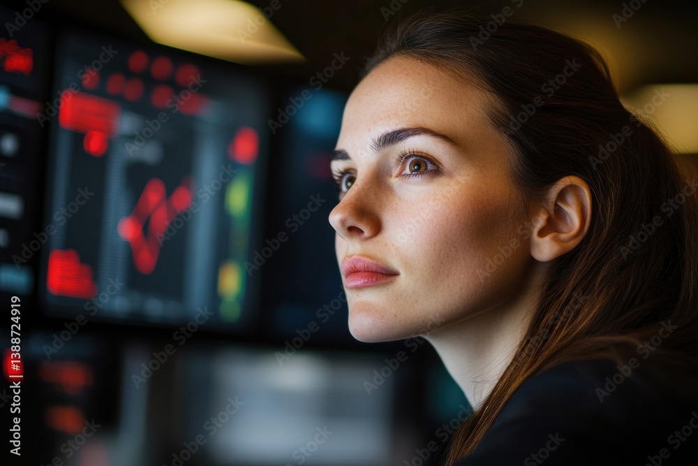 Poster Next-Gen Data Intelligence Female Professional Navigating AI-Driven Global Analytics with Precision Focus and Innovative Tech Visualization
