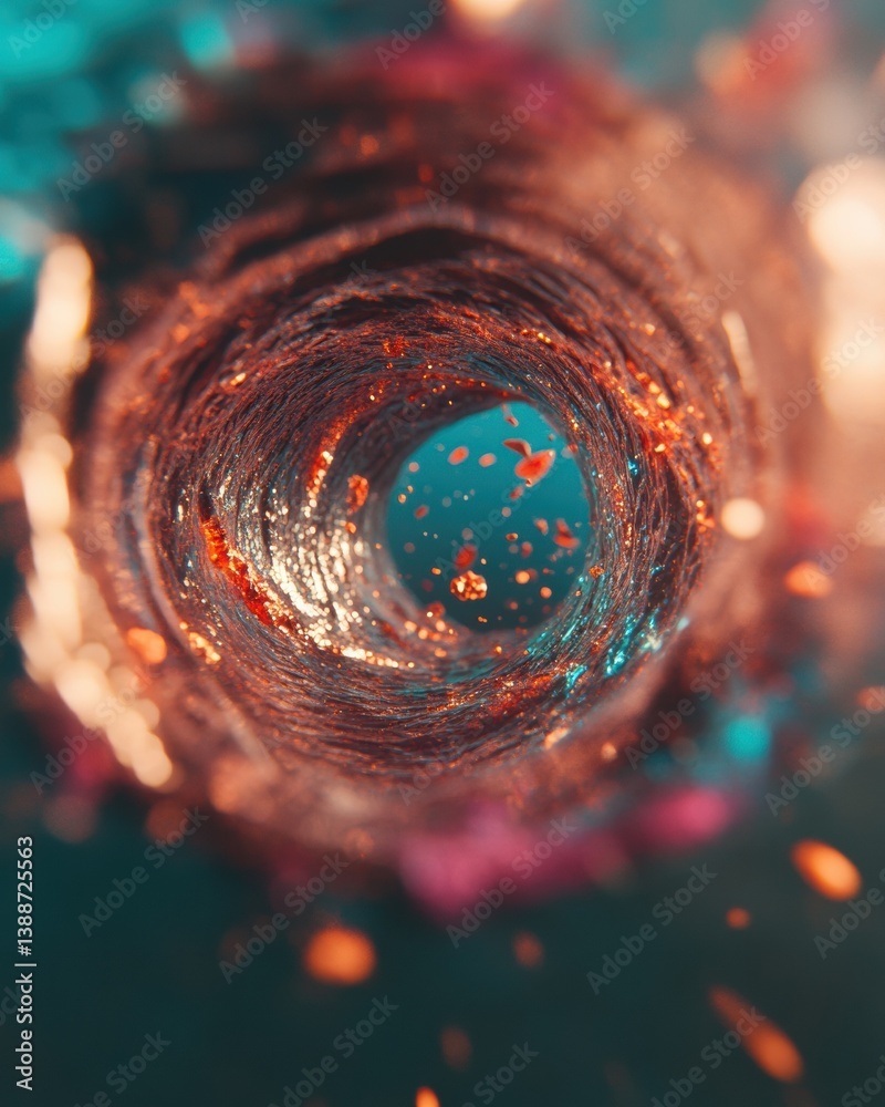 Aufkleber Quantum Flux Tunnel Immersive Digital Transformation Visualization with Copper-Teal Particle Dynamics - Emerging Tech Innovation and Futuristic Data Flow Aesthetic
