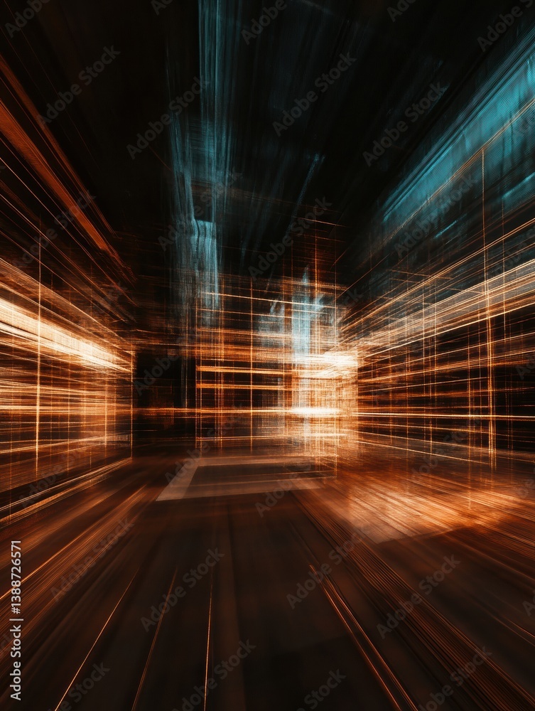 Poster Quantum Velocity Dynamic Digital Transformation Visualization - Futuristic Motion Blur of Technological Acceleration and Innovative Urban Data Landscape