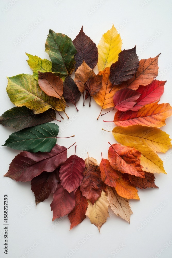 Poster chromatic autumn harmony circular maple leaf gradient design - mindful nature-inspired content for w