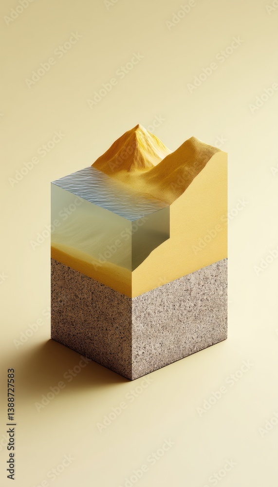 Fototapete Geometric Terrain Visualization Minimalist Isometric Landscape Design for Digital Innovation, Tech Branding and Creative Data Mapping Concepts