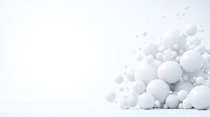 White Spheres Minimalist Abstract High-Resolution Soft Lighting Wide Landscape View Smooth Texture Floating Accumulation Bright White Background Clean Modern Design