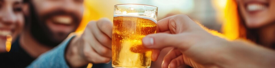 Golden Hour Workplace Wellness Millennials Celebrating Team Connectivity through Social Craft Beer Ritual, Embracing Collaborative Stress Relief and Modern Professional Bonding