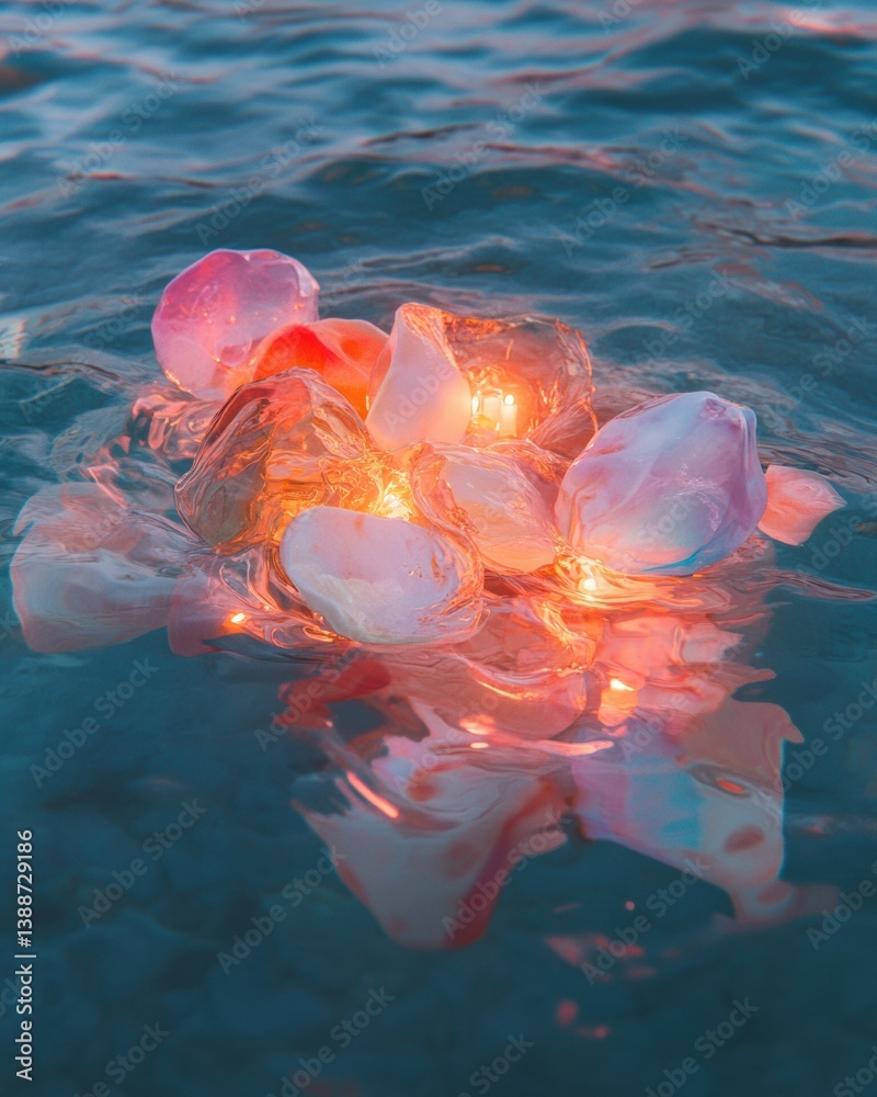 Poster luminescent ocean art ethereal glowing jellyfish-inspired light installation exploring climate consc