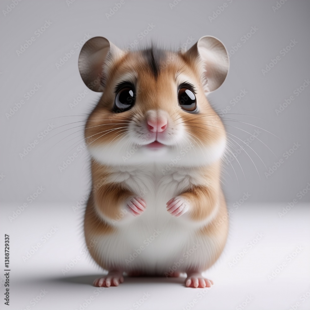 Poster a charming, fluffy hamster with big, expressive eyes and large ears stands upright. its soft brown a