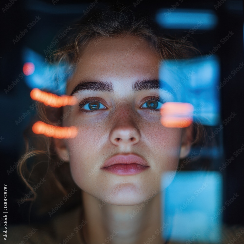 Fototapete Immersive Digital Frontier Gen Z Cybersecurity Professional Visualizing Holographic Data Interfaces with Intense Focus and Cutting-Edge Tech Visualization