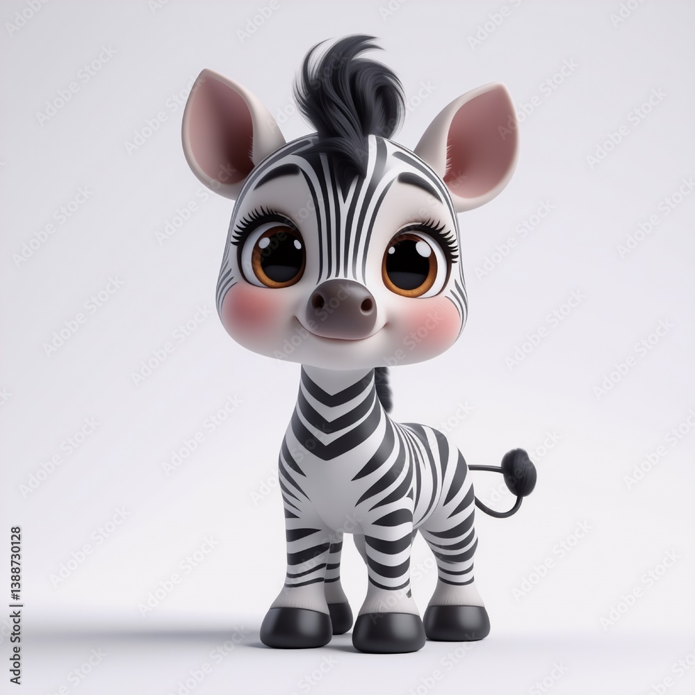 Aufkleber adorable cartoon zebra with big eyes and a playful stance. features black and white stripes, soft ro