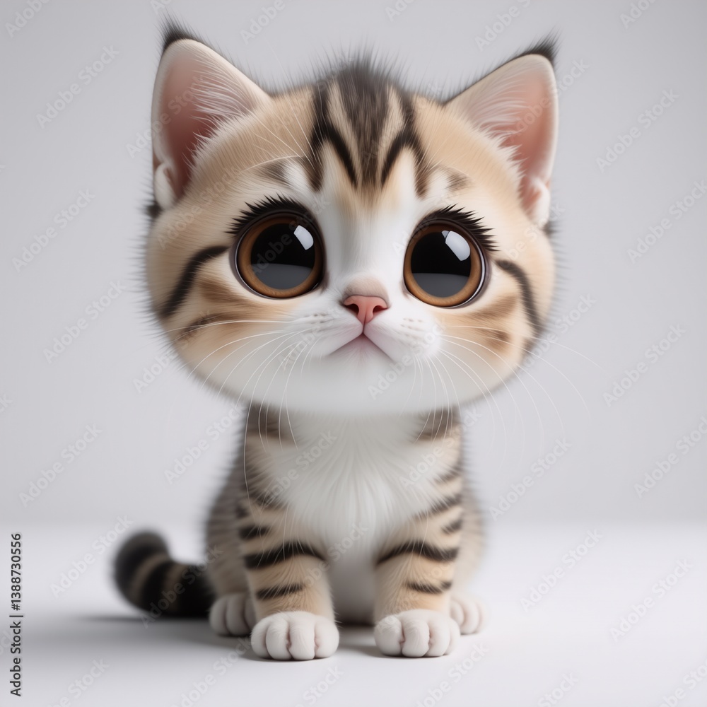 Poster a fluffy, big-eyed kitten with striped fur sits and gazes directly ahead. its adorable expression an