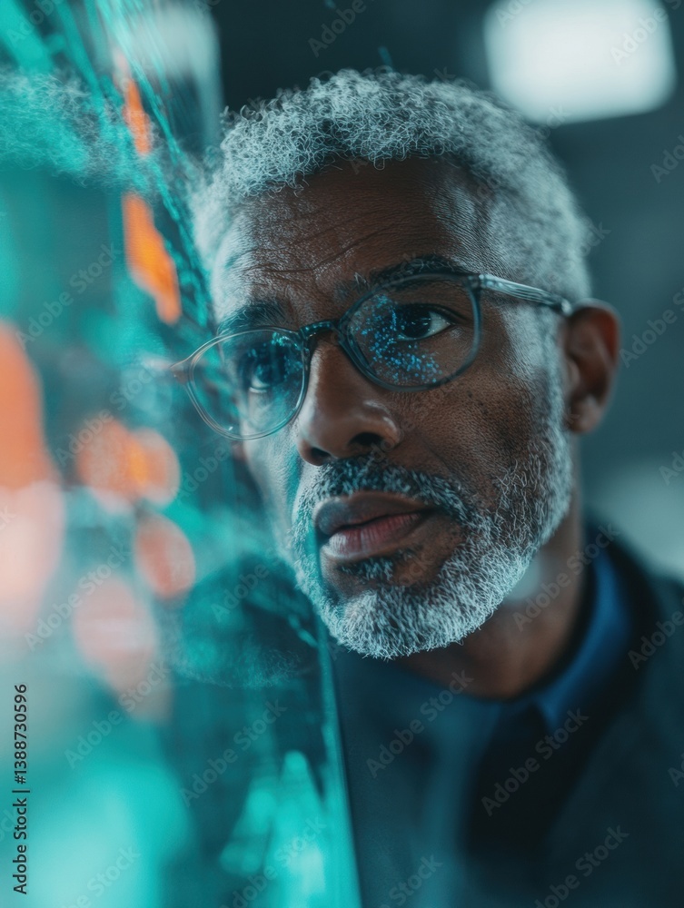 Poster mindful tech leadership sophisticated senior professional in immersive digital environment - innovat