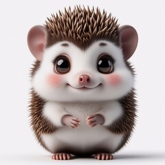 Obraz premium A fluffy, adorable hedgehog with big, expressive eyes and a sweet smile poses against a clean, white background.