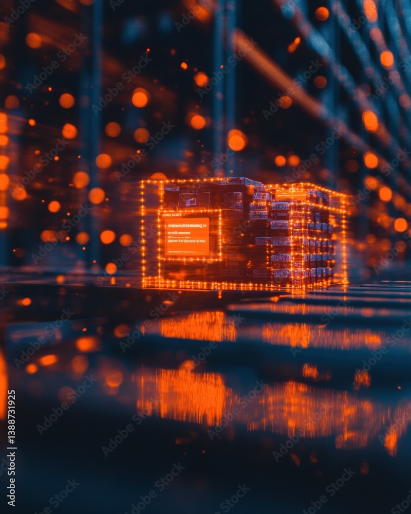 Poster Quantum Data Visualization Glowing Holographic Cube in Cybernetic Landscape - Immersive Digital Transformation and Next-Gen Tech Innovation for Futuristic Business Intelligence