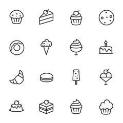 A set of food icons including donuts, cakes, and ice cream