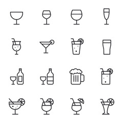 A set of black and white icons for various drinks and glasses