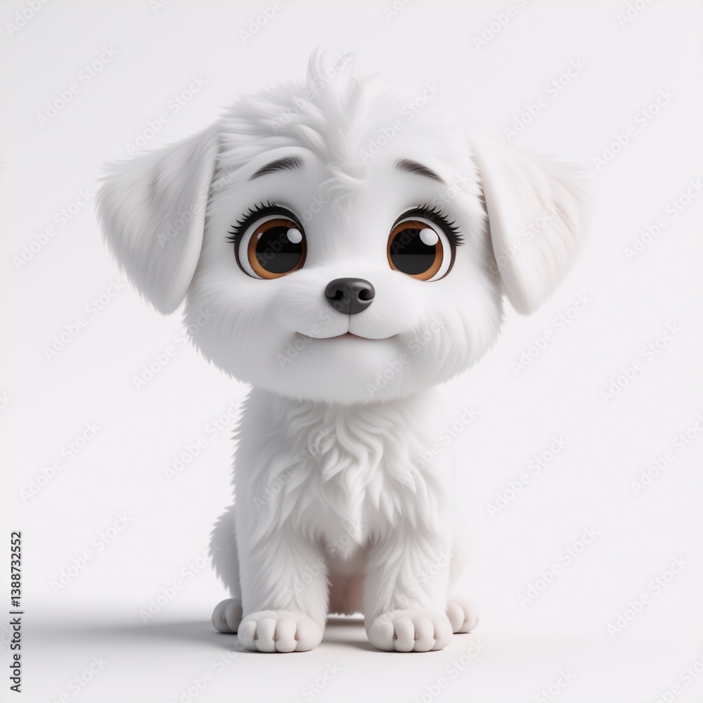 Aufkleber a fluffy white puppy with big brown eyes sits calmly on a plain white backdrop. its soft fur and swe