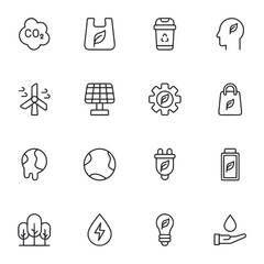A set of icons for the environment, including a tree, a light bulb, and a bag