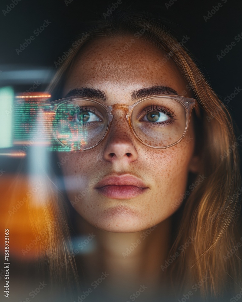 Aufkleber Augmented Intelligence Insights Next-Gen Female Data Scientist Exploring AI Visualization Technologies with Cutting-Edge Digital Holographic Analytics
