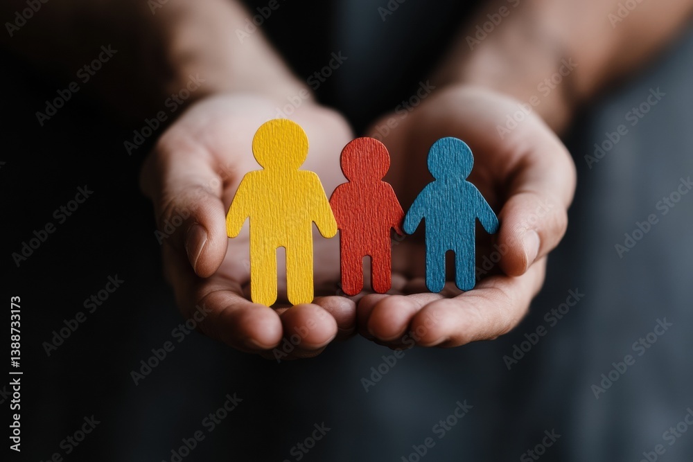 Poster inclusive diversity and empowerment multicolored human silhouettes in supportive hands - multicultur
