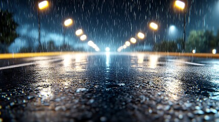 Rainy Night City Street  Wet Asphalt  Dark Dramatic Scene
