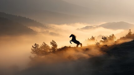 Generic Horse Rearing Scene Dawn Misty Valley Easy