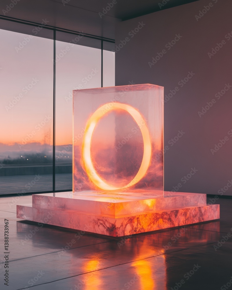 Poster Liminal Luminescence Immersive Translucent Design Showcasing Circular Light Sculpture - Innovative Digital Art and Architectural Visualization for Future Spaces