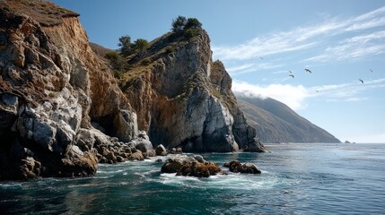 Naklejka premium Surrealism Cliff Dolphin Moment Offshore Authentic