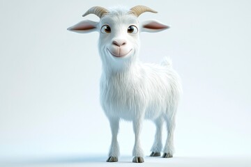 Cartoon Goat Character Standing and Smiling on White Background Illustration