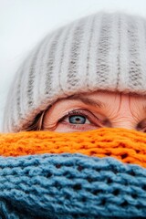 Cozy Chromatic Layers Expressive Generational Wellness Portrait with Textural Knitwear - Mindful Aging and Emotional Resilience in Soft Focus
