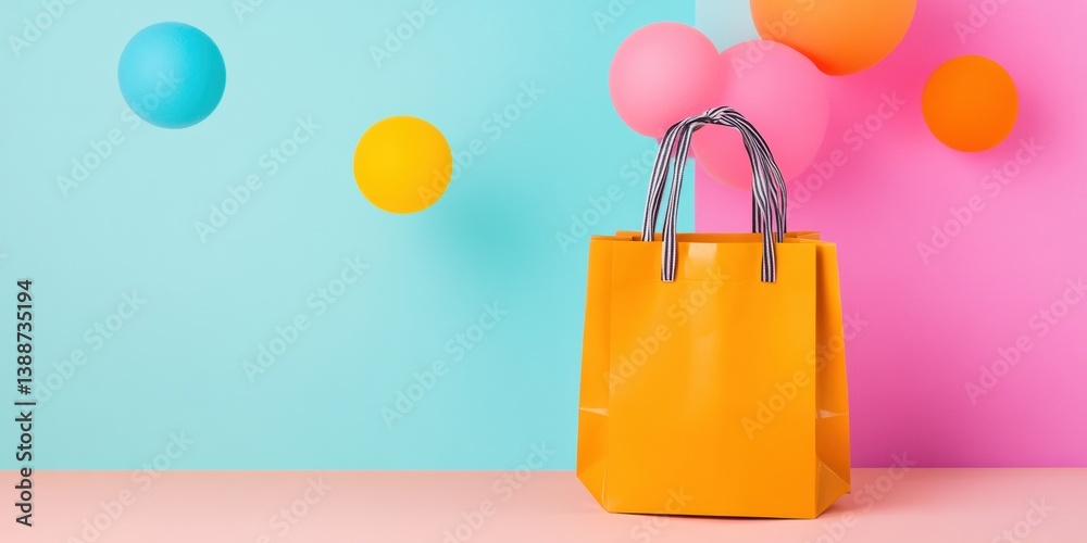 Poster Vibrant Digital Retail Innovation Minimalist E-Commerce Mockup with Pop Art Color Palette Exploring Futuristic Shopping Experience and Trend-Driven Branding Dynamics
