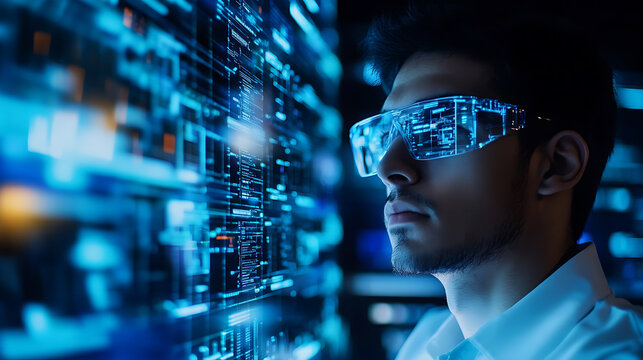 A quantum computing scientist developing quantum algorithms for financial modeling, lab with quantum processors and financial data visible, High-tech style