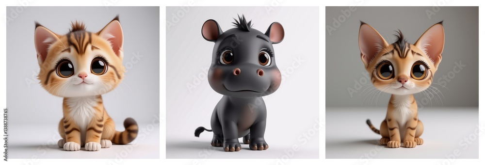 Poster this image shows three cartoon animals: two cats and a hippo. the characters are sitting, looking di