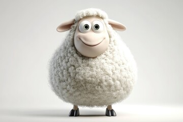 Cartoon Sheep Smiling on White Background Illustration for Kid's Content