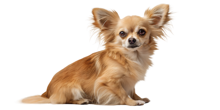 Charming Chihuahua: A captivating portrait of a fluffy, long-haired Chihuahua, with its alert expression and endearing features.